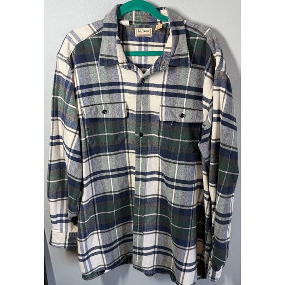 VTG L.L.Bean Mens Flannel Chamois Button Up Shirt 2XLT Blue/Green Plaid Heavy - Picture 1 of 8